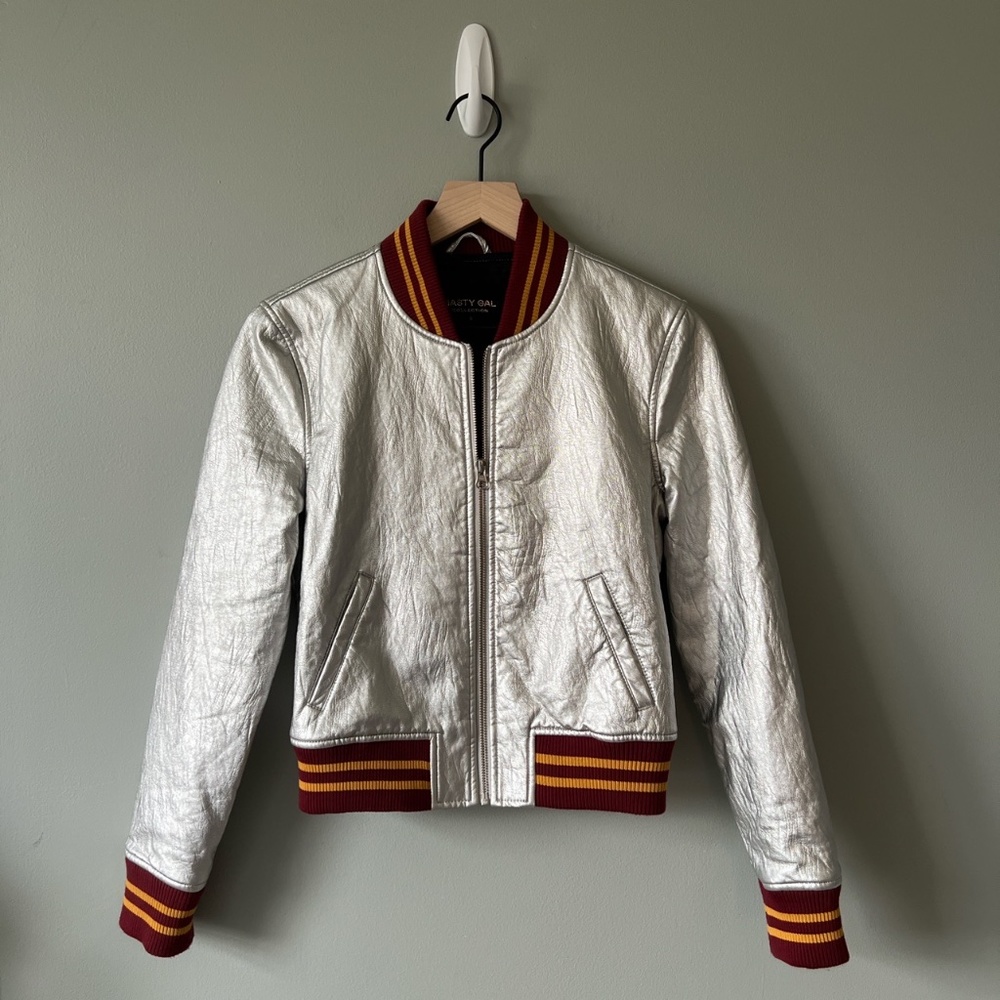 Nasty Gal Faux Leather Bomber Jacket - Size S